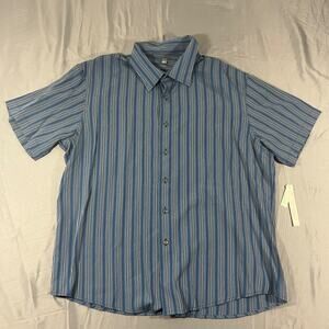 Apt 9 Striped Button Up Shirt Mens XL Blue Short Sleeve Modal Blend